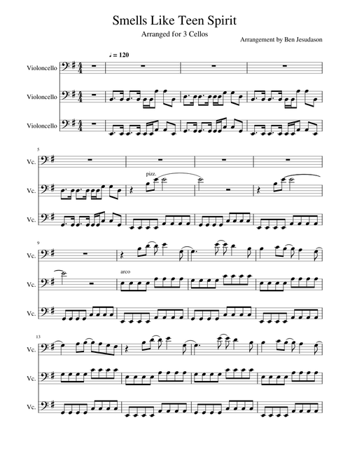Smells Like Teen Spirit - Arranged for 3 Cellos