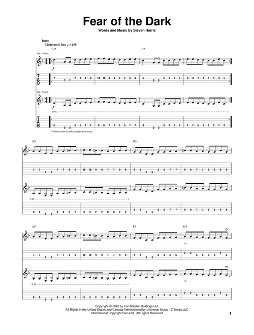 Fear Of The Dark - Iron Maiden (Guitar Tab)