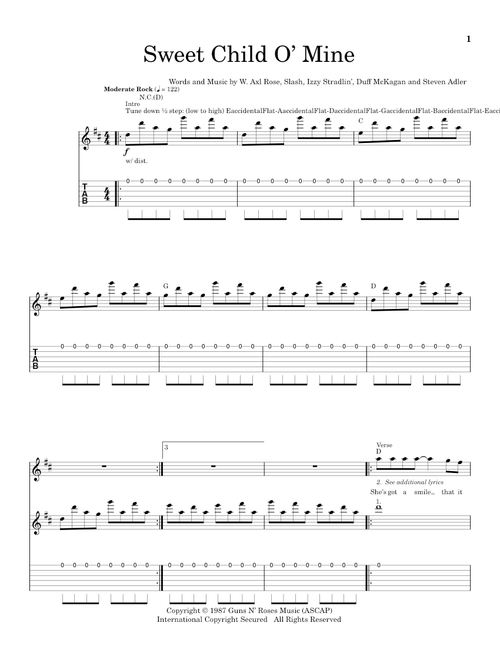 Sweet Child O' Mine - Guns N' Roses (School of Rock - Guitar Tab)