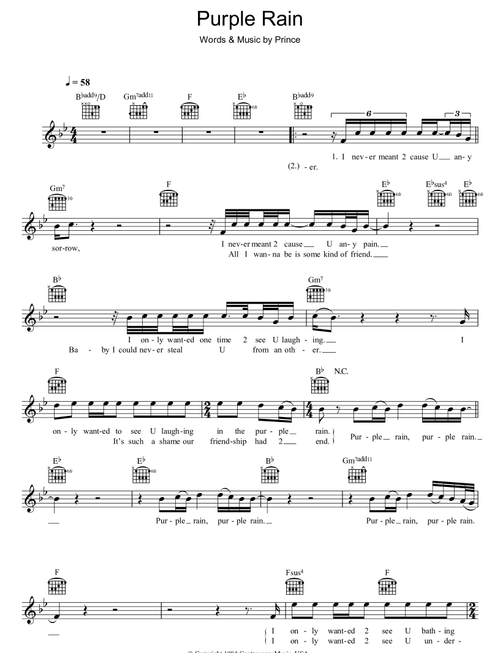 Purple Rain - Prince, Prince & The Revolution (Lead Sheet - Fake Book)