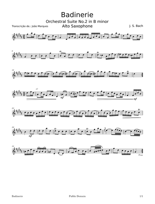 Badinerie Bach - Alto Saxophone