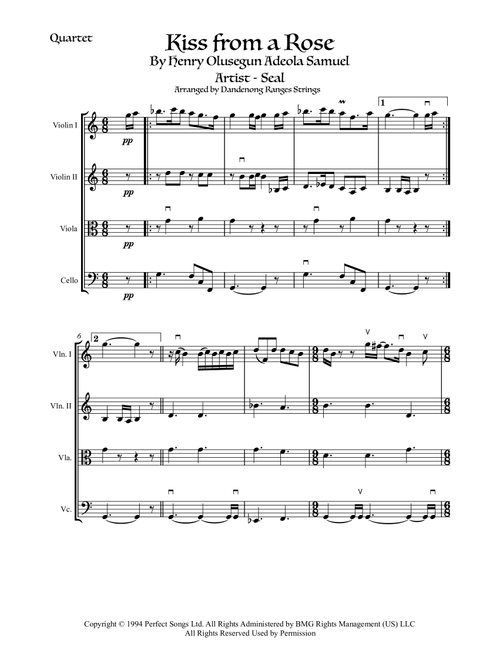 Kiss From A Rose (Arr. Dandenong Ranges Strings) - Seal (String Quartet)