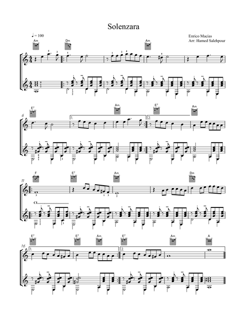 Solenzara, Guitar Duet (Arr. Hamed Salehpour) - Enrico Macias (Instrumental Duet)