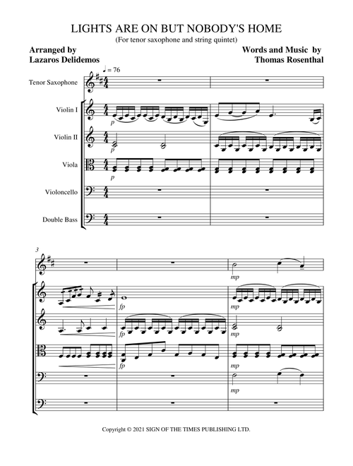 Lights Are On But Nobody's Home (Arr. Lazaros Delidemos) - Tom Rosenthal (String Ensemble)