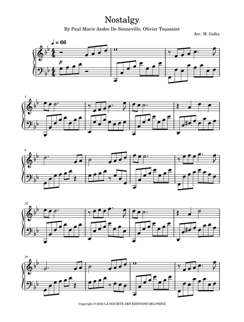Nostalgy (Arr. M. Galka) - Clayderman Richard (Piano Solo)
