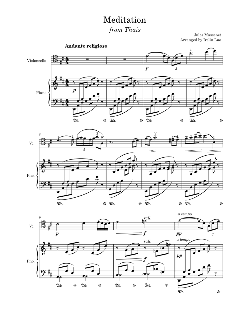 Meditation from Thais Jules Massenet for Cello Piano Sheet music for Piano Cello Mixed Duet Musescore