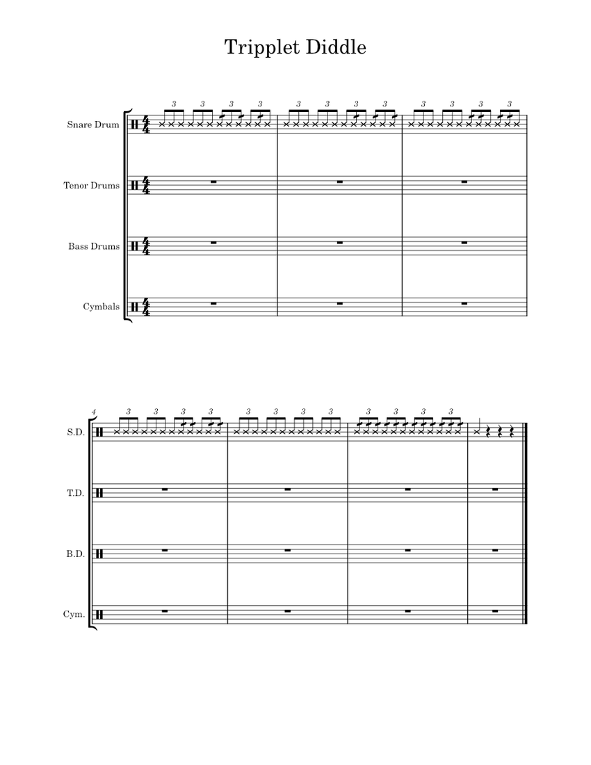 Triplets Bluecoats Tripplet Diddle Sheet music for Snare drum, Crash