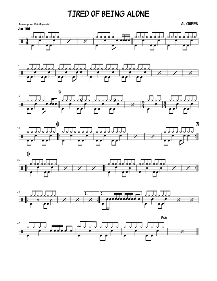 TIRED OF BEING ALONE Sheet Music for Drum group (Solo) | MuseScore.com