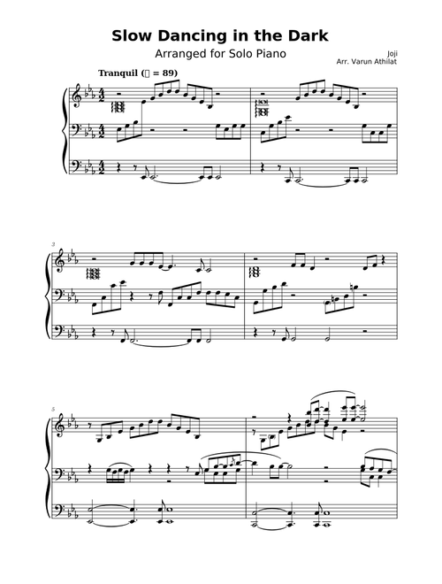 Joji - Slow Dancing in the Dark (for Piano) (Varun Athilat)