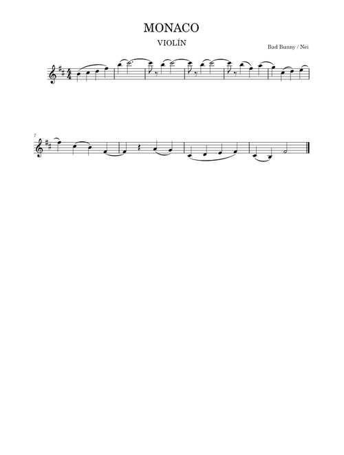 MONACO - Bad Bunny (Partitura Violin)