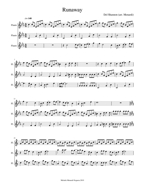 Runaway by Del Shannon for flute trio