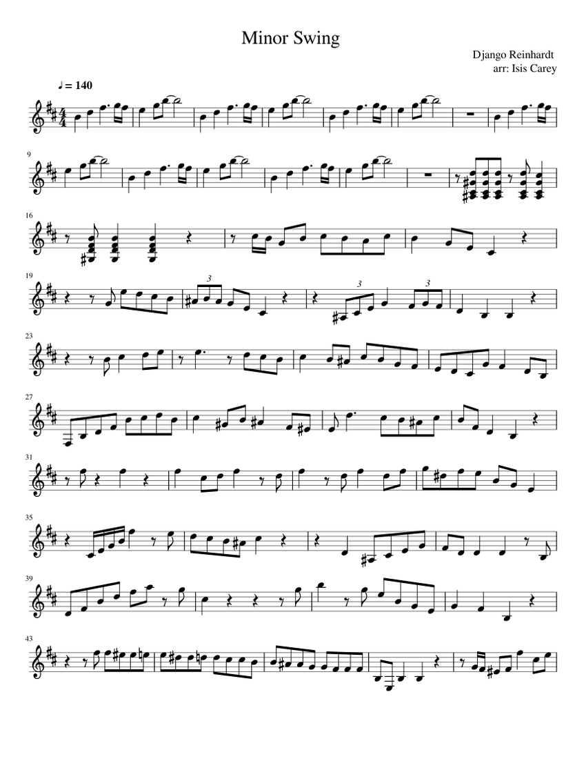 Minor Swing Sheet Music for Clarinet in b-flat (Solo) | MuseScore.com