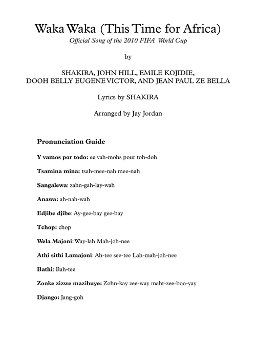 Waka Waka (this Time For Africa) (Arr. Jay Jordan) - Shakira (Choral, SSA)