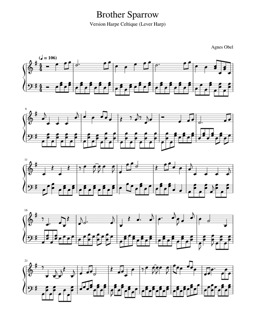 Brother sparrow – Agnes Obel - Celtic Harp Sheet music for Harp (Solo