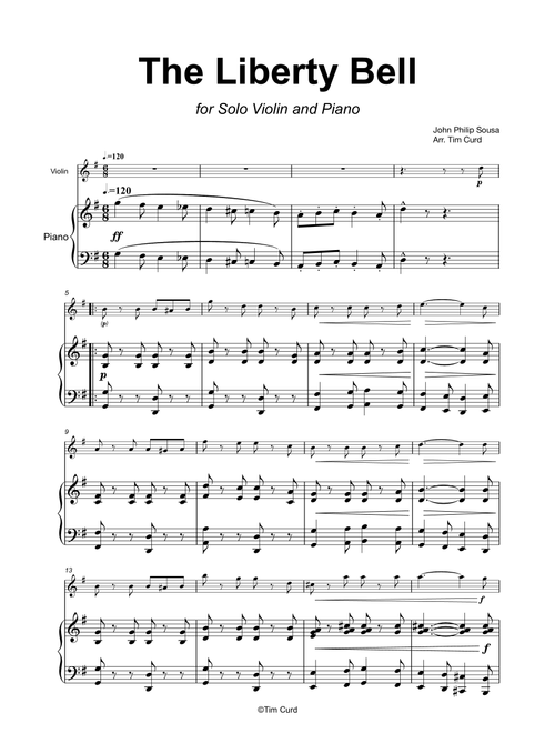 The Liberty Bell for Violin and Piano (Arr. Tim Curd) - John Philip Sousa (Violin and Piano)