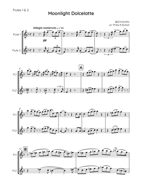 Moonlight Dolcelatte (Flute Duet & Piano) - Set of Parts [x1] - Philip R Buttall (Flute Solo)