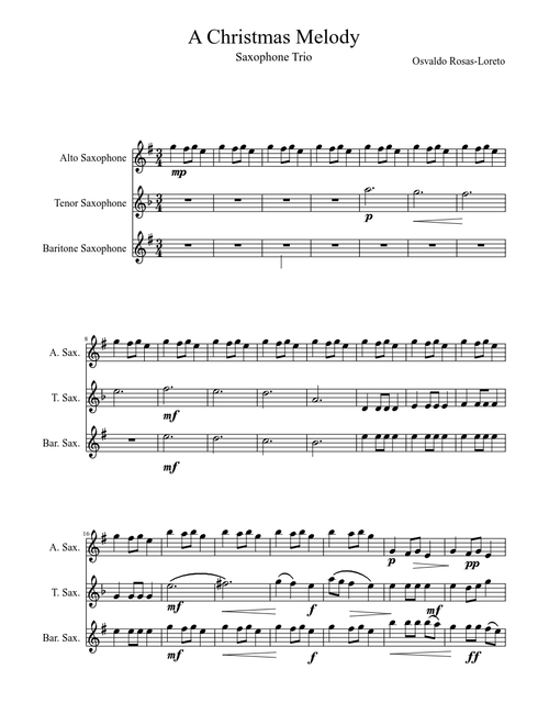 A Christmas Melody For Saxophone Trio