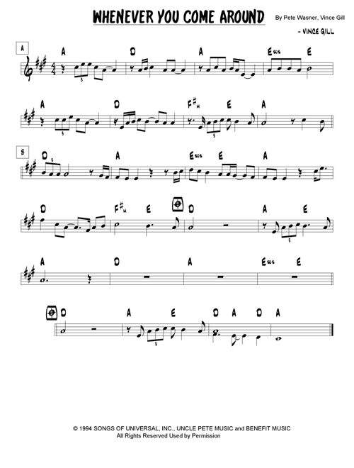 Whenever You Come Around (Arr. Joseph Hasper) - Vince Gill (Lead Sheet - Fake Book)