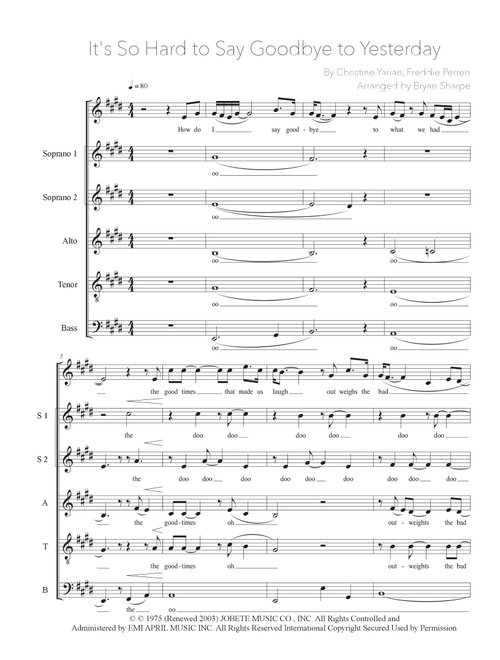 It's So Hard To Say Goodbye To Yesterday (Arr. Bryan Sharpe) - Boyz Ii Men (Choral, SATB divisi)