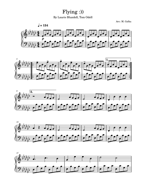 Flying : (Arr. M. Galka) - Tom Odell (Piano Solo)