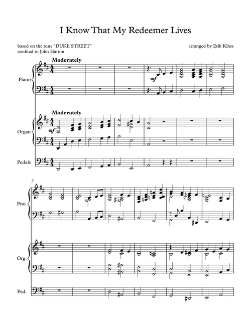 I Know That My Redeemer Lives - (Duke Street) -Piano and Organ Duet (Arr. Erik Kihss) - John Hatton (Instrumental Duet)