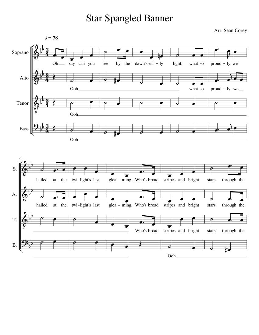Star Spangled Banner Sheet music for Soprano, Alto, Tenor, Bass voice ...