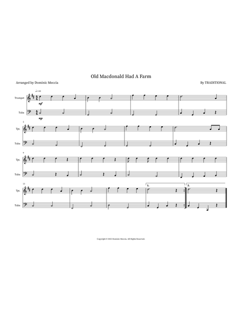 Old Macdonald Had A Farm (Arr. Dominic Meccia) - Traditional (Instrumental Duet)