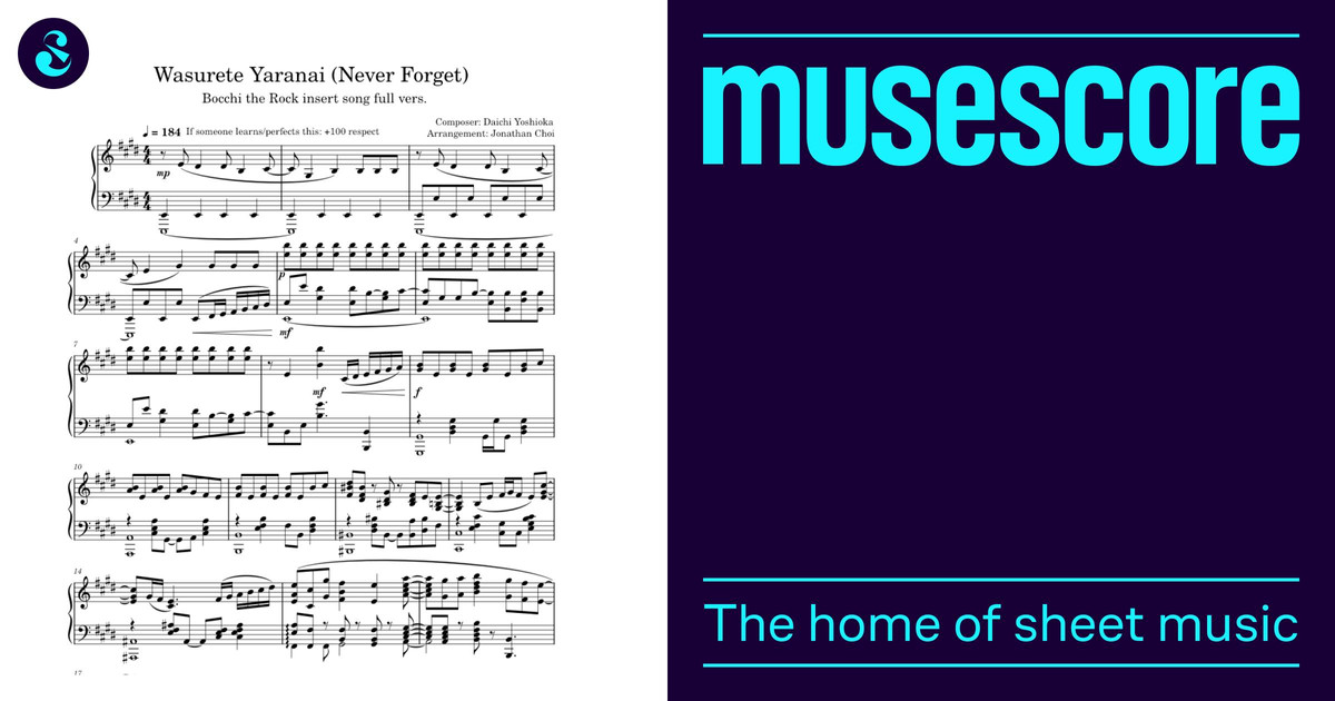Never Forget (Wasurete Yaranai) Sheet Music for Piano (Solo