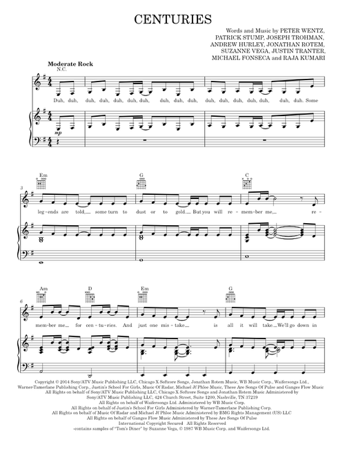 Centuries - Fall Out Boy (Piano-Vocal-Guitar)