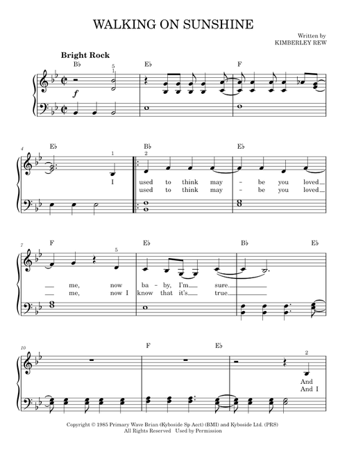 Walking on sunshine - Katrina and the Waves (Easy Piano)