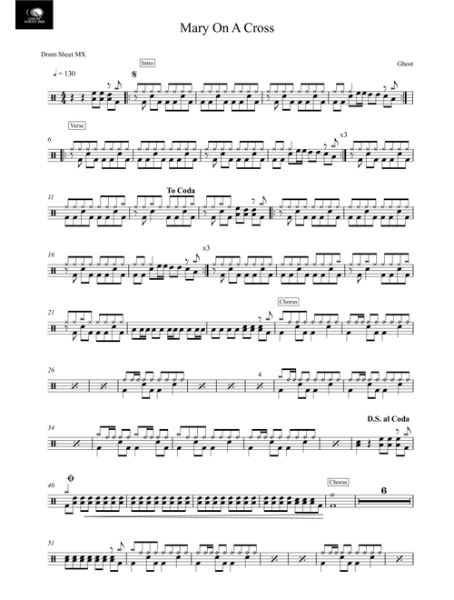 Mary On A Cross (Arr. Drum Sheet MX) - Ghost (Drums)