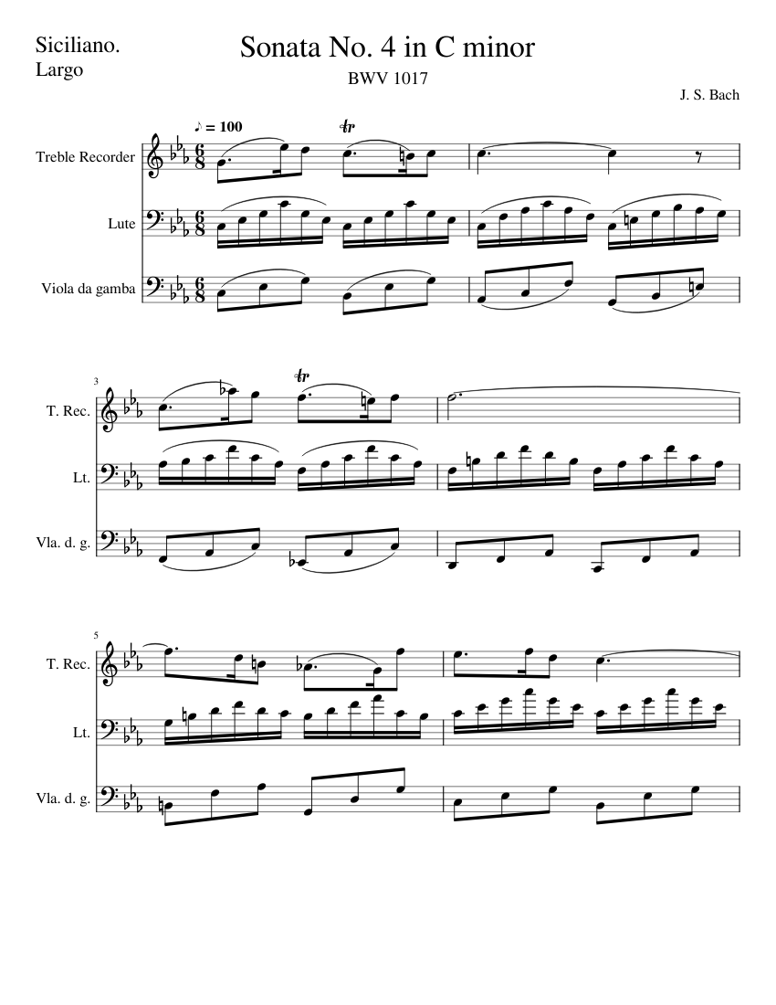 Bach Sonata No. 4 in C minor: BWV 1017 Sheet music for