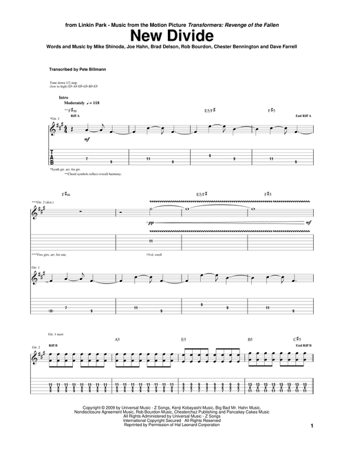 New Divide - Linkin Park (Guitar Tab)