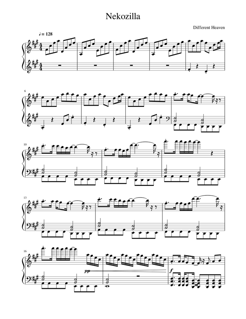 Nekozilla-Different Heaven Sheet Music for Piano (Solo