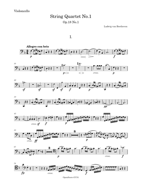 String Quartet No.1, Op.18 No.1 – Ludwig van Beethoven - Cello PART