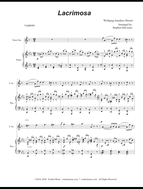 Lacrimosa (Tenor Saxophone and Piano) (Arr. Stephen DeCesare) (Tenor Sax and Piano)