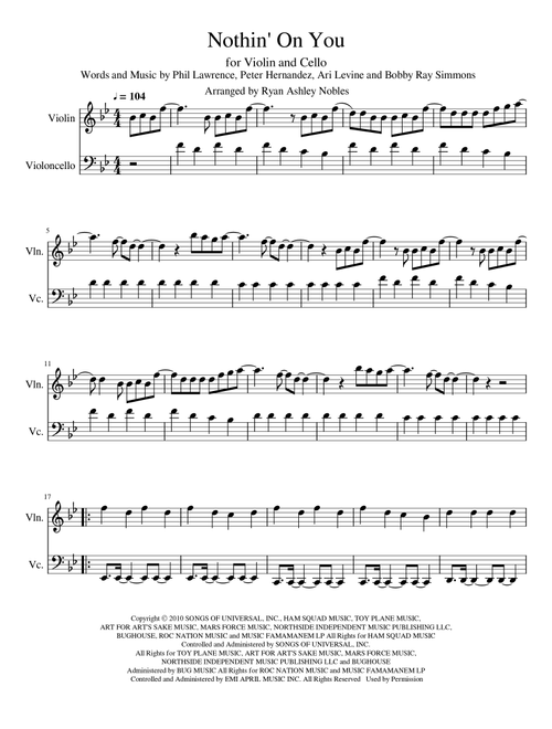 Nothin' On You (Arr. Ryan Ashley Nobles) - BOB Featuring Bruno Mars (Instrumental Duet)
