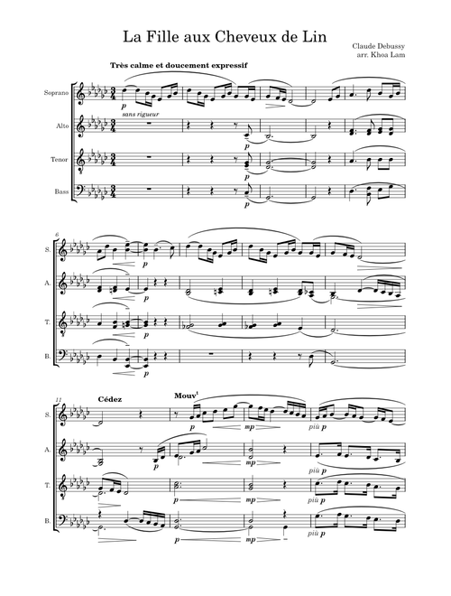 La fille aux cheveux de lin – Claude Debussy for SATB choir