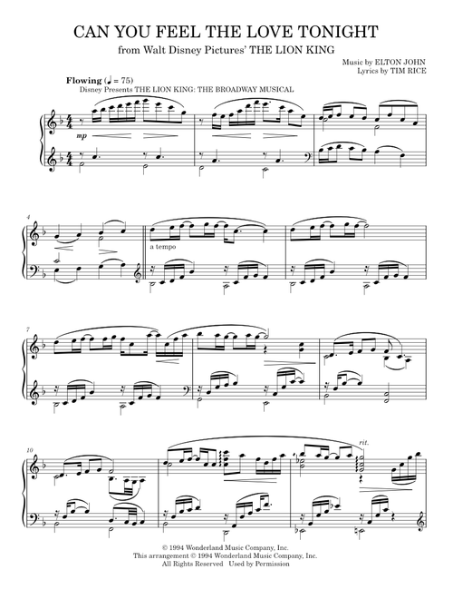 Can You Feel The Love Tonight (from The Lion King) - Elton John, The Lion King (Piano Solo)
