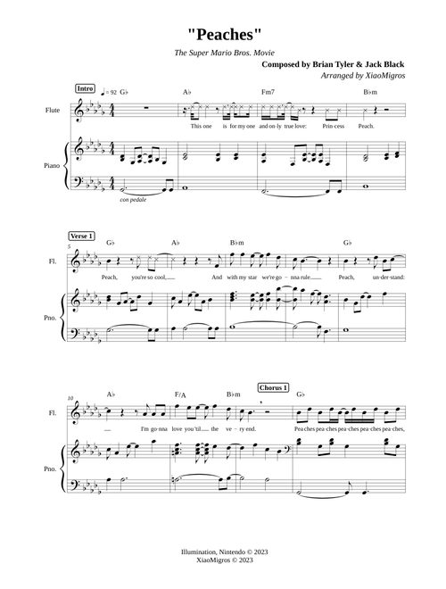 Peaches - The Super Mario Bros. Movie | Flute & Accompaniment