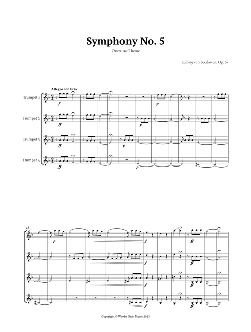 Symphony No. 5 by Beethoven for Trumpet Quartet (Arr. Ander) (Brass Ensemble)