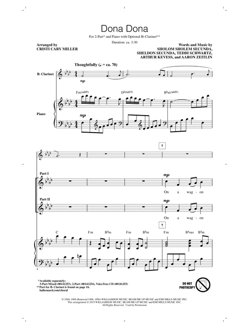 Dona Dona (Arr. Cristi Cary Miller) - Sheldon Secunda, Arthur Kevess, Teddi Schwartz (Choral, 2-Part)