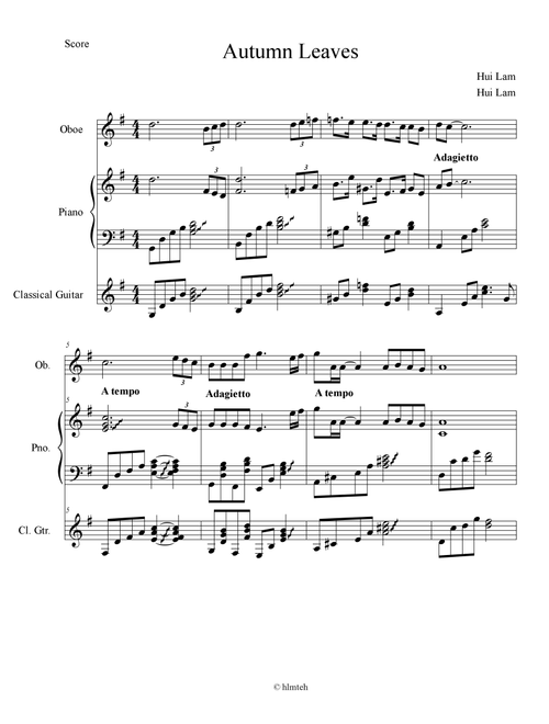 Autumn Leaves (Arr. Hui Lam) (Piano-Vocal-Guitar)