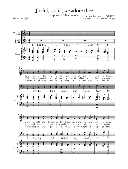Joyful, joyful, we adore thee (symphony 9 5th movement) Beethoven (Arr. Davi Rocha Campos) (Choral, TTBB)