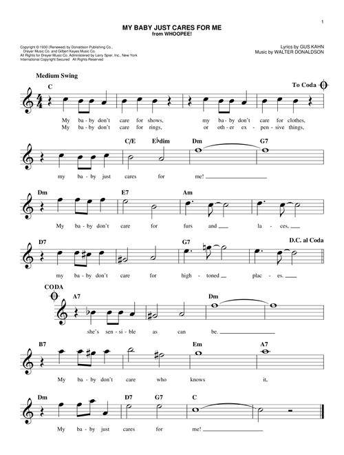 My Baby Just Cares For Me - John Pizzarelli (Easy Lead Sheet - Fake Book)