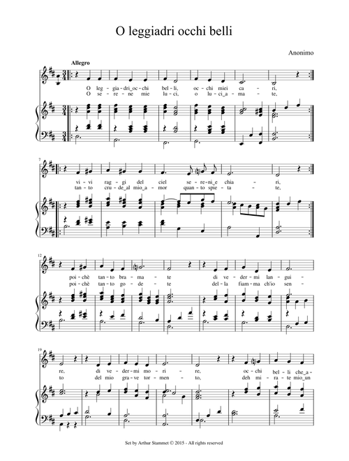 Anonimo - O leggiadri occhi belli - b minor