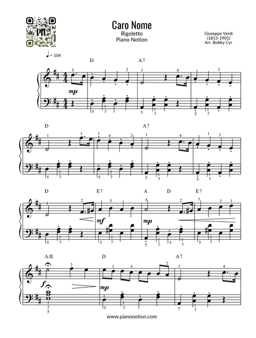 Caro Nome - Rigoletto (Easy Piano) (Arr. Bobby Cyr) - Piano Notion (Easy Piano)