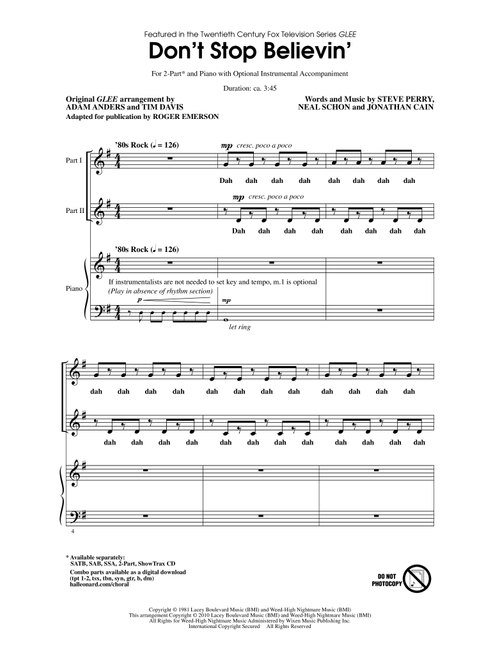 Don't Stop Believin' (Arr. Roger Emerson) - Journey (Choral, 2-Part)