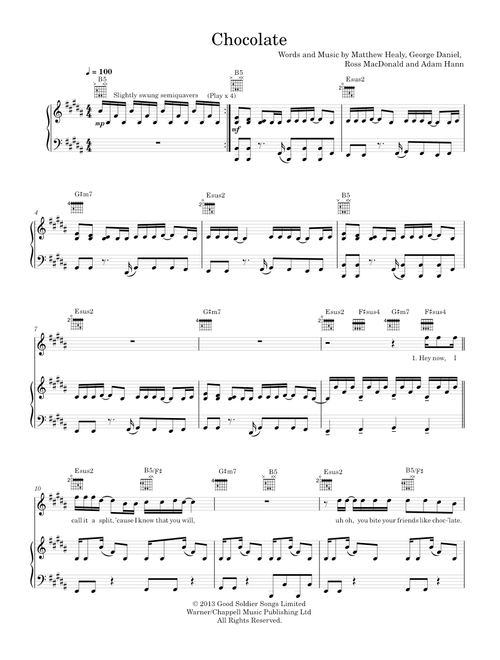 Chocolate - The 1975 (Piano-Voice-Guitar)
