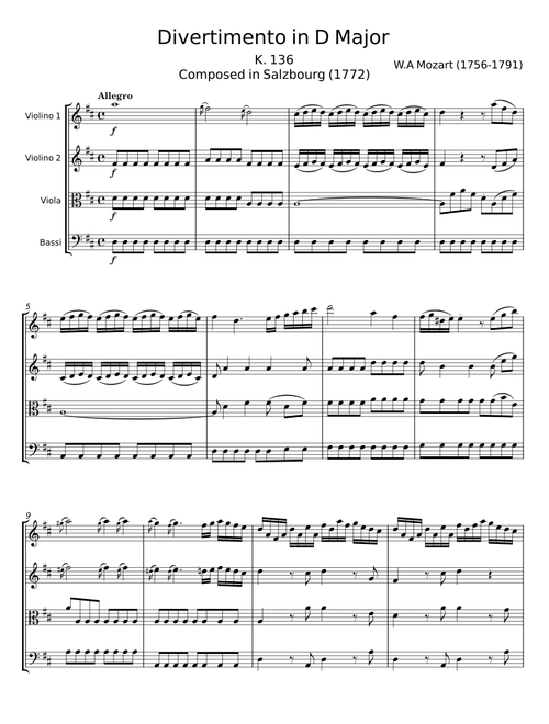Divertimento in D major, K.136/125a - Wolfgang Amadeus Mozart